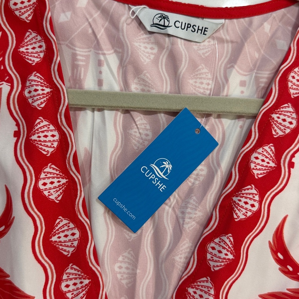Cupshe Red and White Floral Swim Coverup - Picture 2 of 6